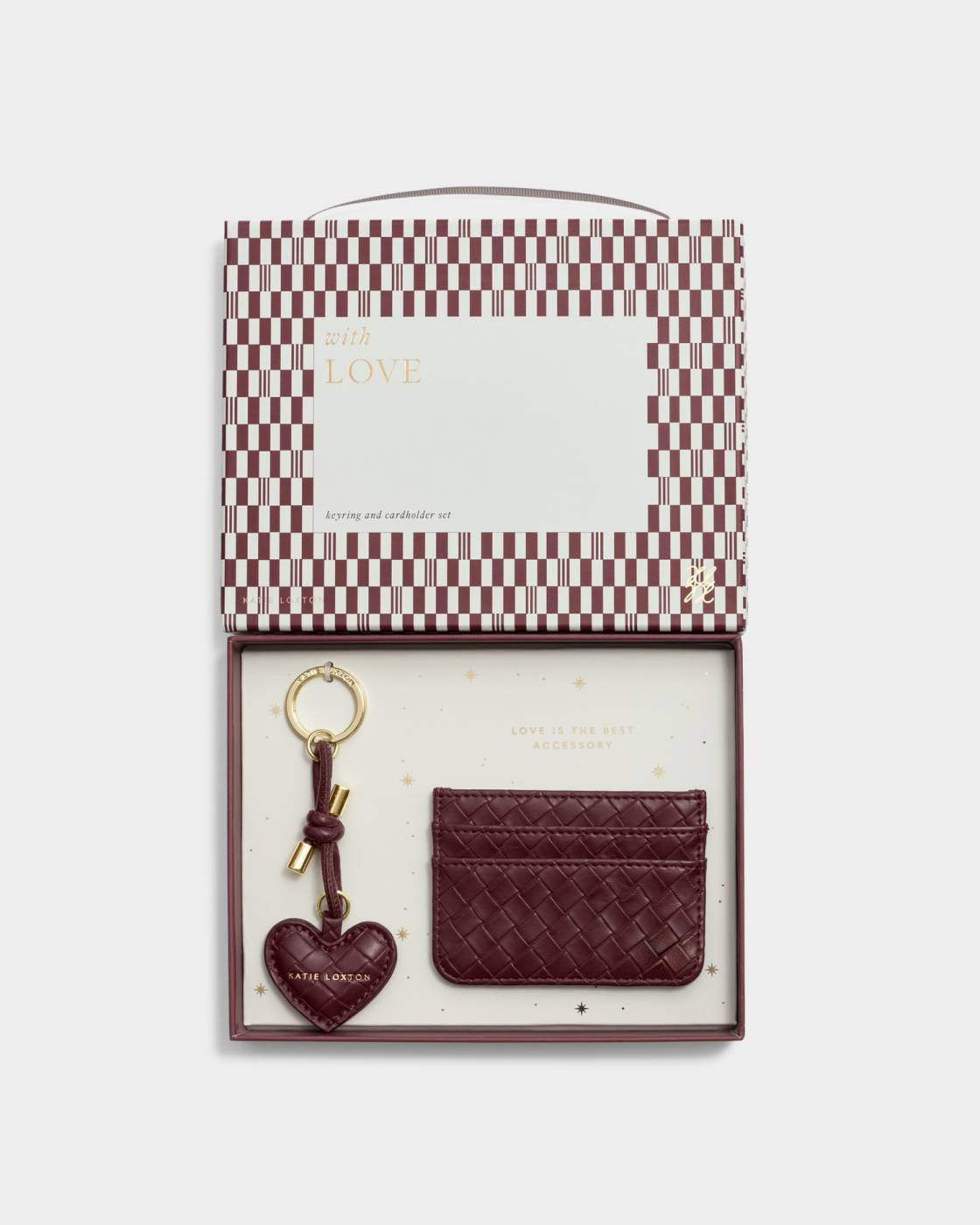 Katie Loxton Gift Boxed Keyring And Cardholder Set Cherry Woven