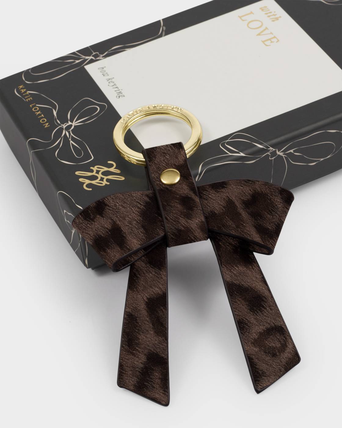 Katie Loxton Bow-Tiful Boxed Keyring You Make My Life Bow Chocolate Leopard