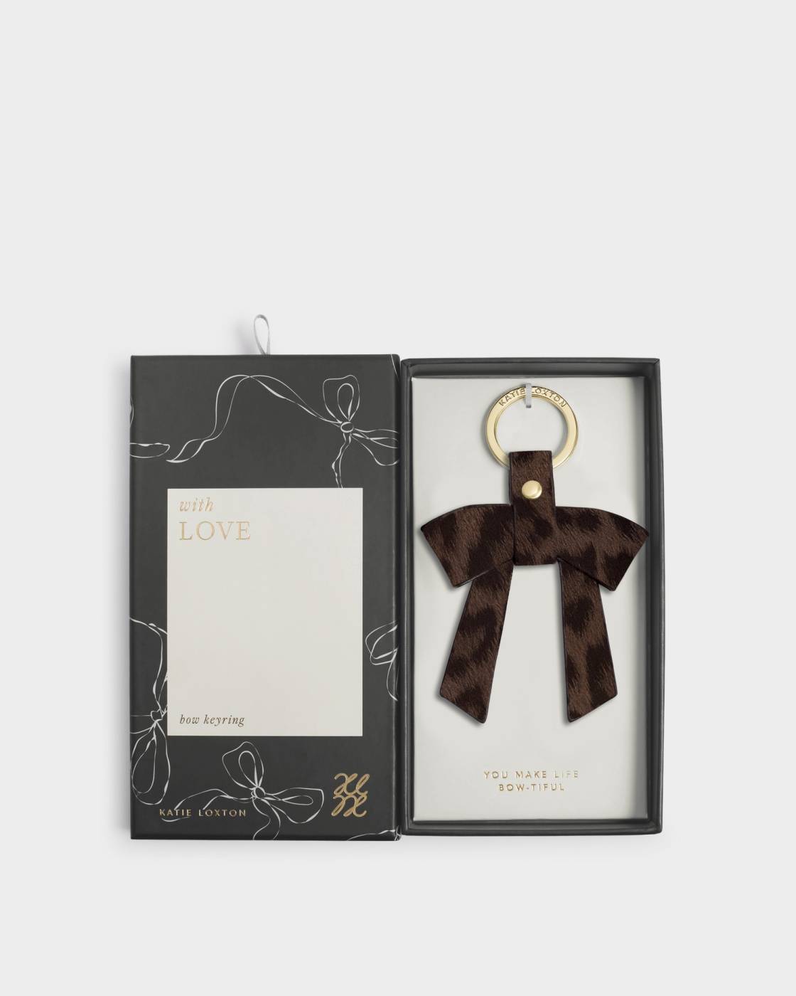 Katie Loxton Bow-Tiful Boxed Keyring You Make My Life Bow Chocolate Leopard