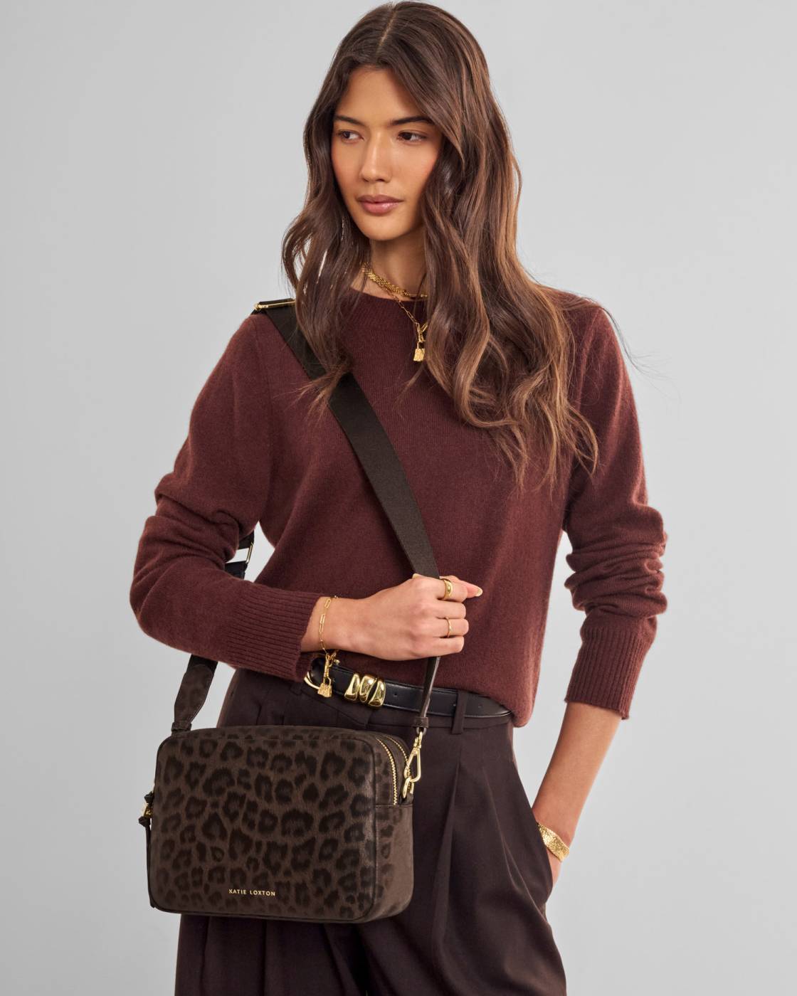 Katie Loxton Lottie Large Crossbody Chocolate Leopard