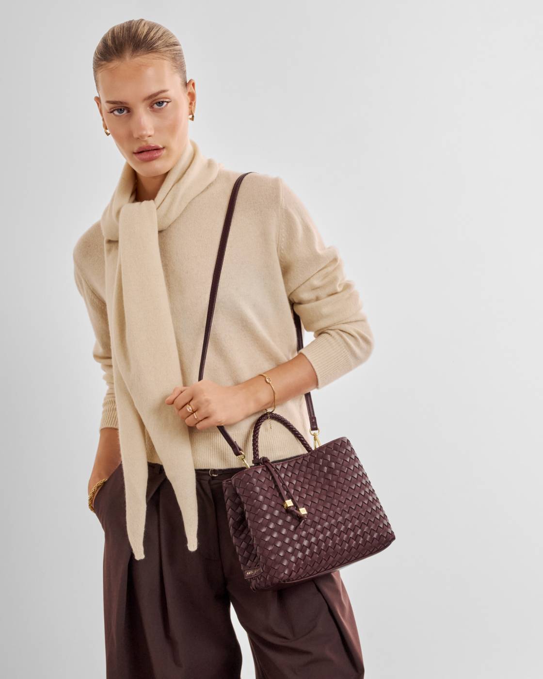 Katie Loxton Nova Hand Woven Top Handle Bag Cherry