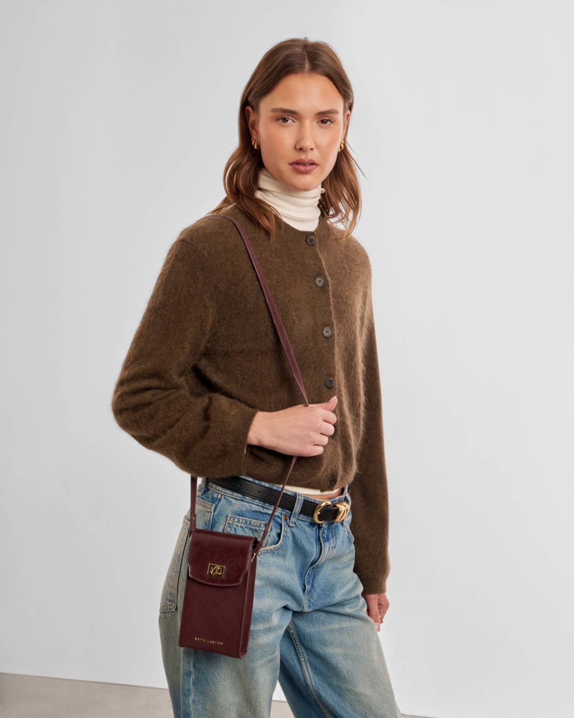 Katie Loxton Orin Twist Lock Slim Bag Cherry Suedette