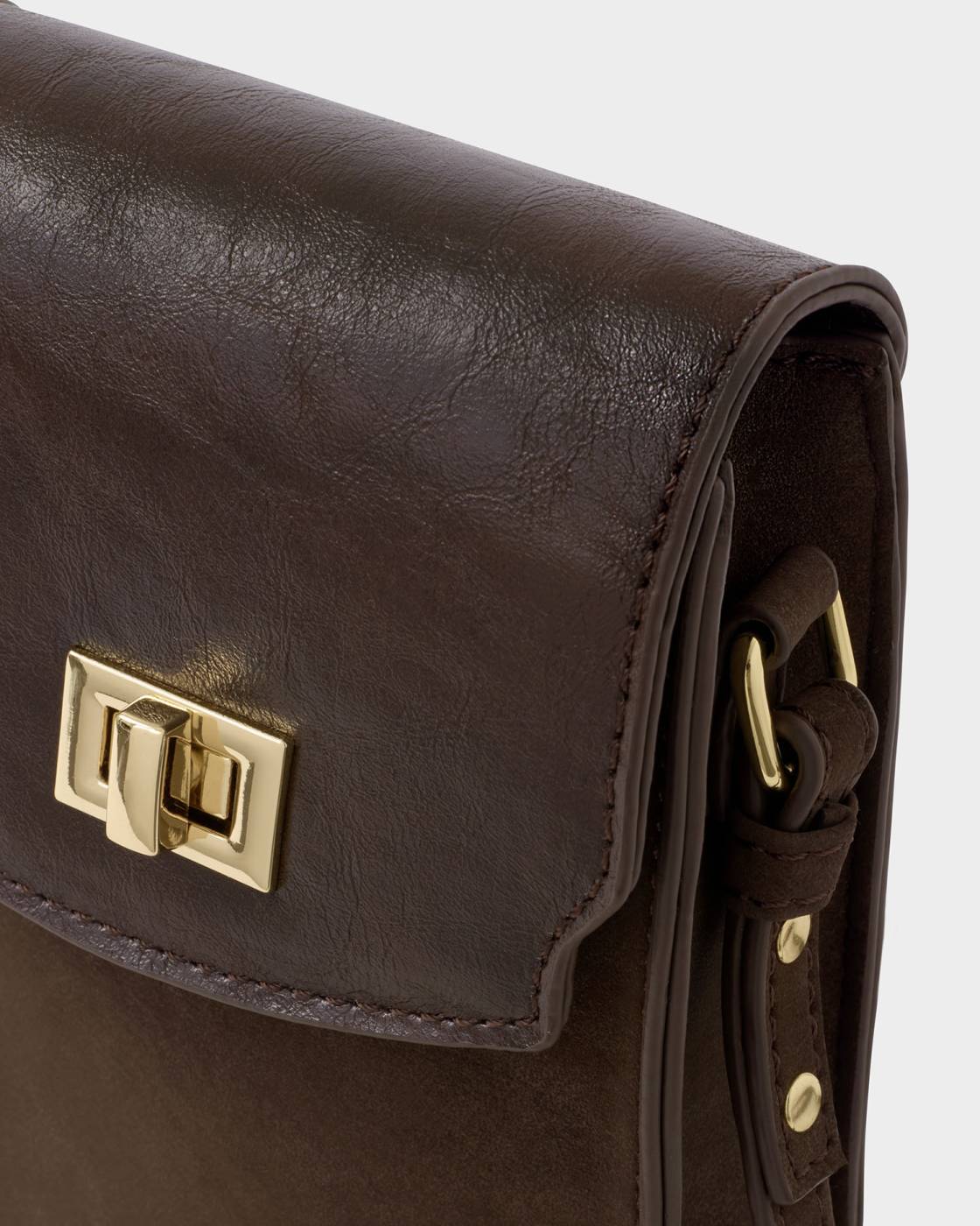 Katie Loxton Orin Twist Lock Slim Bag Bitter Chocolate Suedette