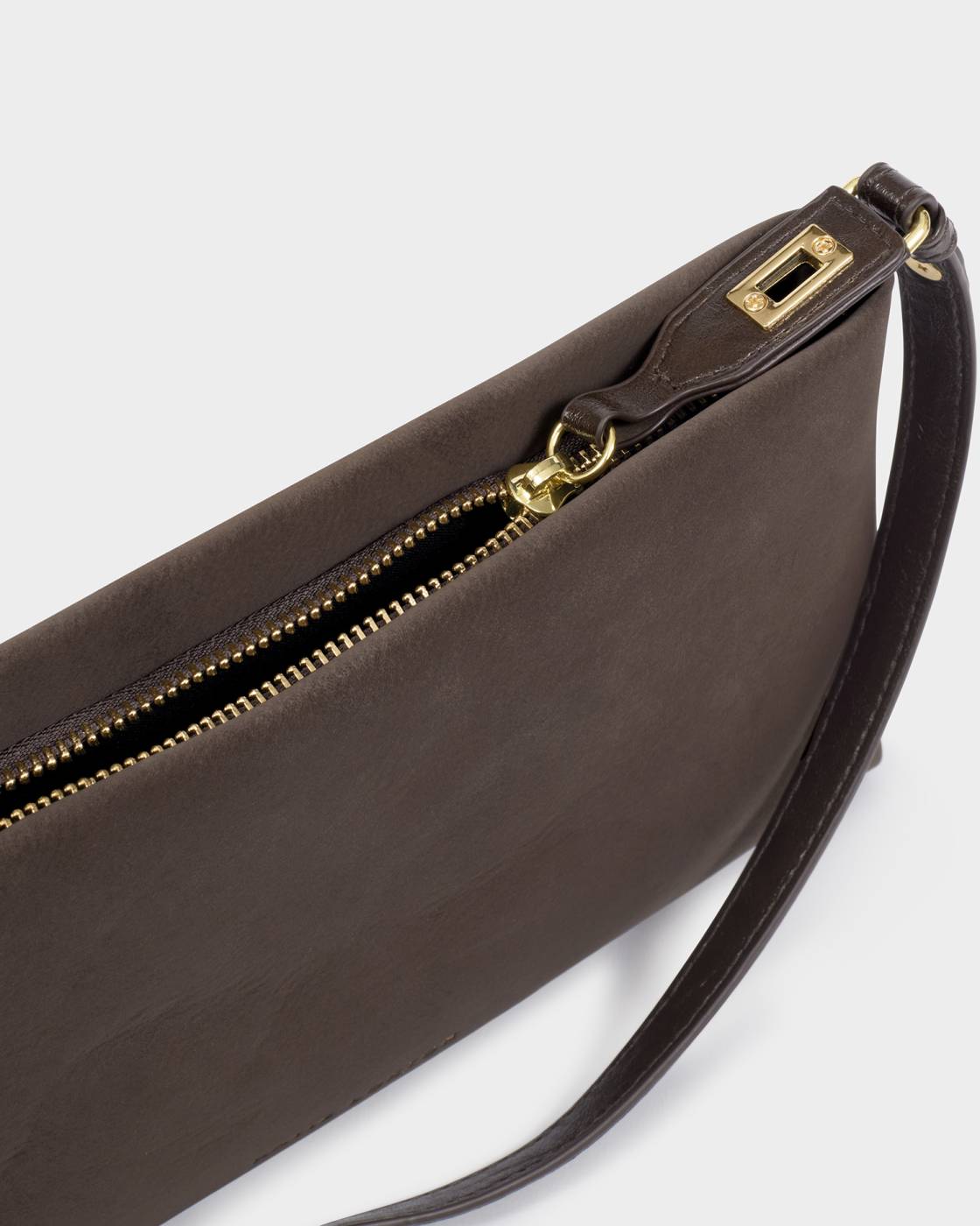 Katie Loxton Orin Twist Lock Small Shoulder Bag Bitter Chocolate Suedette
