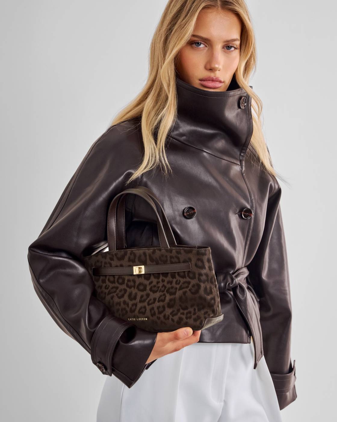 Katie Loxton Orin Top Handle Crossbody Bag Chocolate Leopard