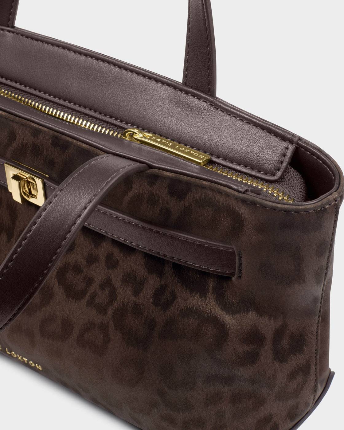 Katie Loxton Orin Top Handle Crossbody Bag Chocolate Leopard