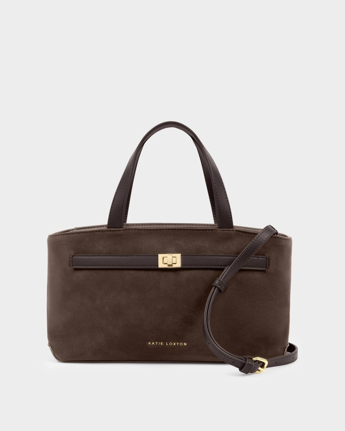 Katie Loxton Orin Top Handle Crossbody Bag Bitter Chocolate Suede