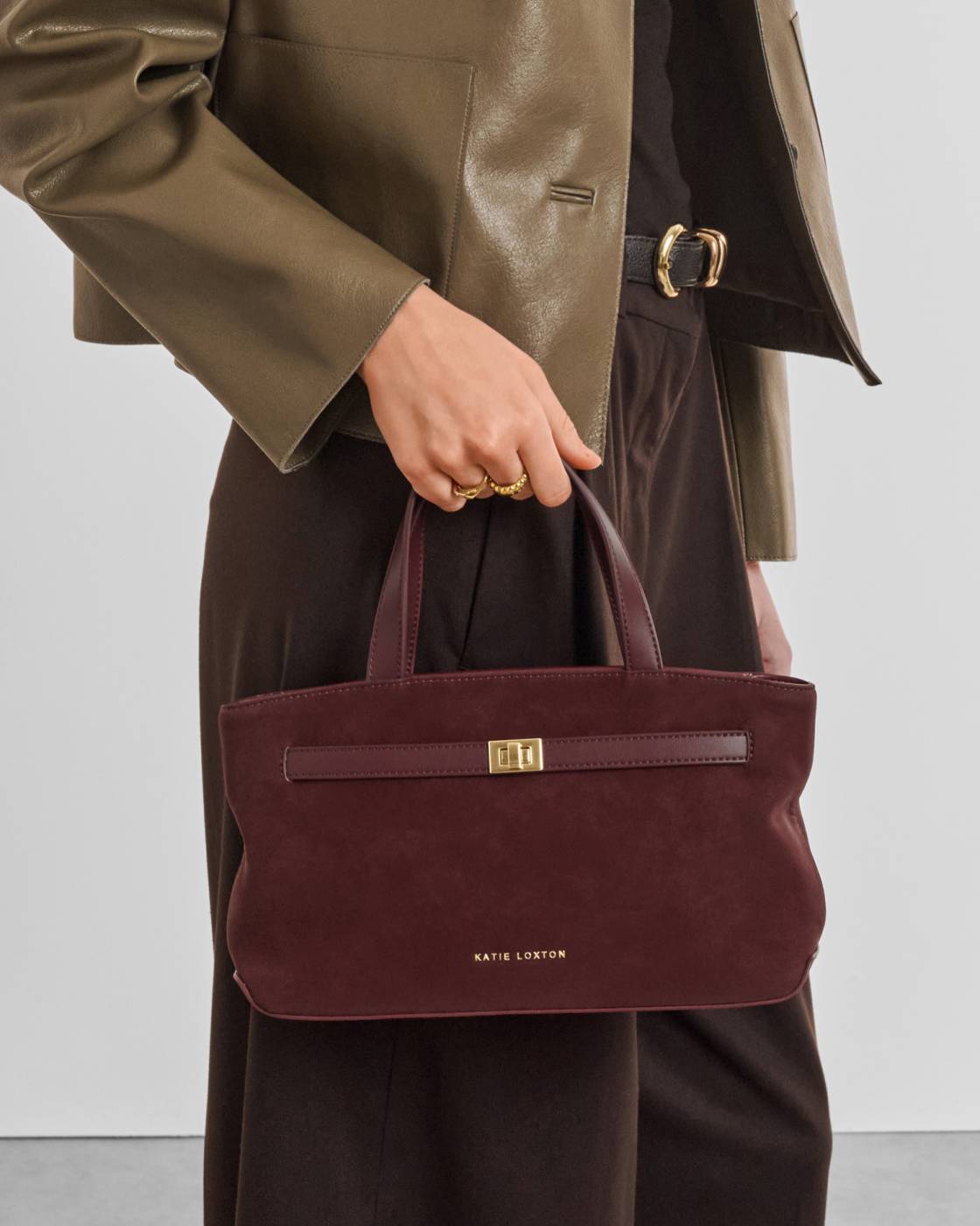 Katie Loxton Orin Top Handle Crossbody Bag Cherry Suedette