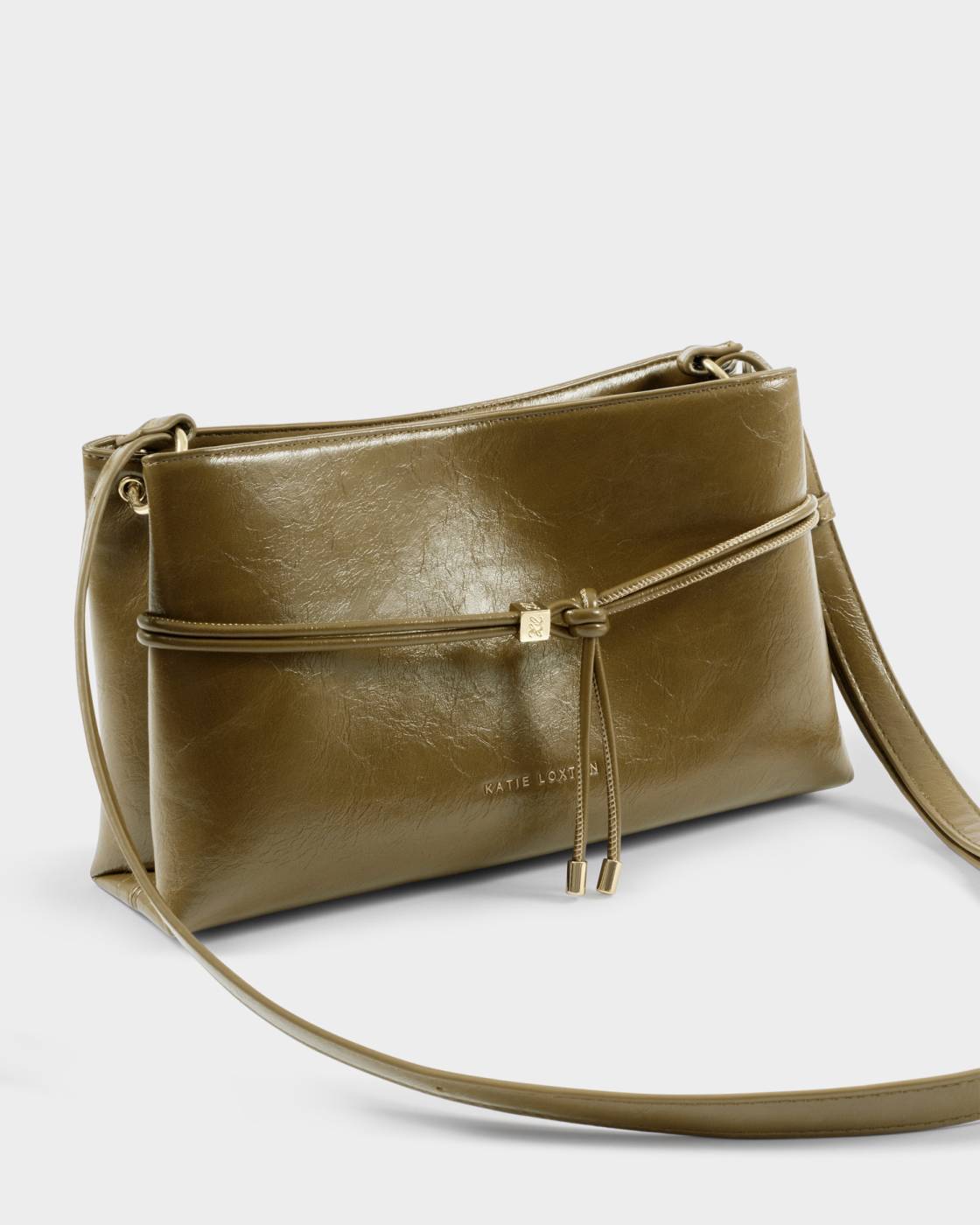 Katie Loxton Lori Crossbody Bag Deep Olive Patent Crackle