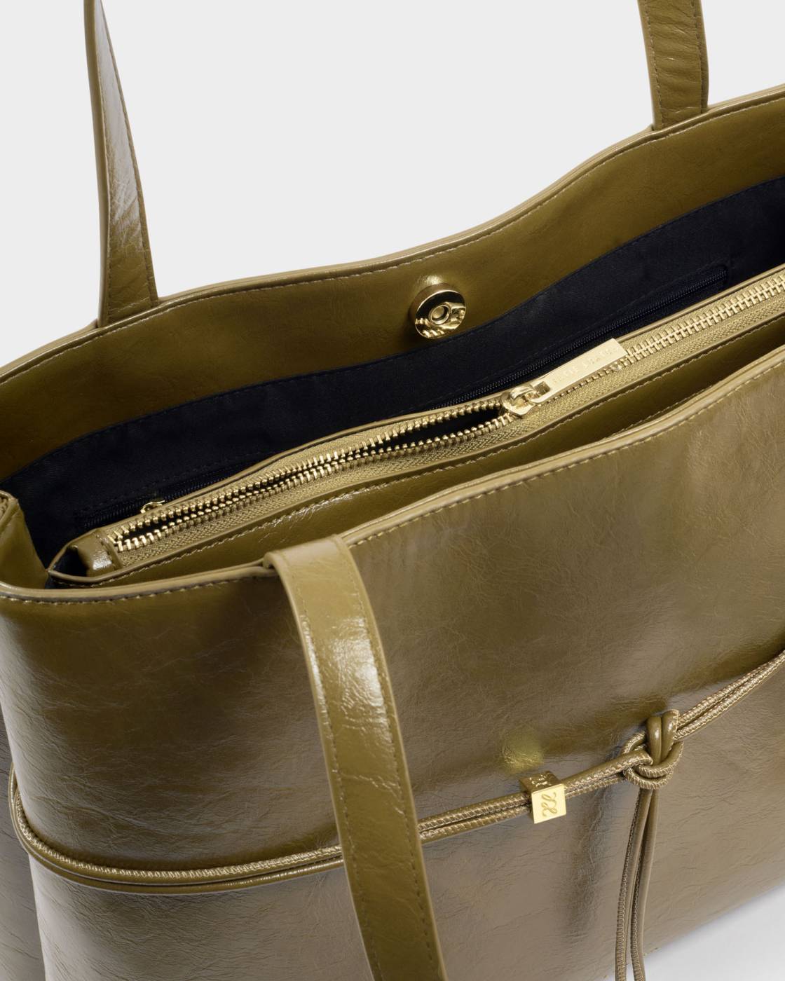 Katie Loxton Lori Tote Bag Deep Olive Patent Crackle