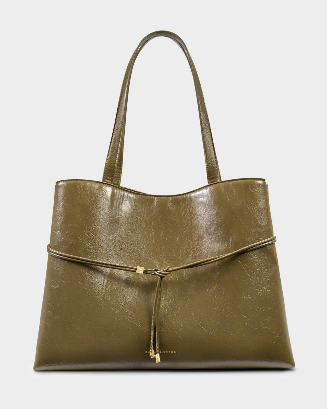Katie Loxton Lori Tote Bag Deep Olive Patent Crackle