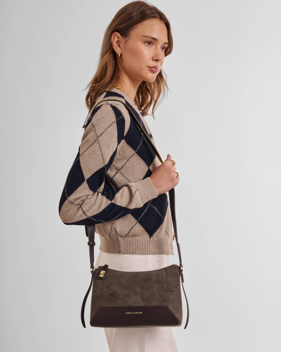 Katie Loxton Charlbury Crossbody Bag Bitter Chocolate Suedette