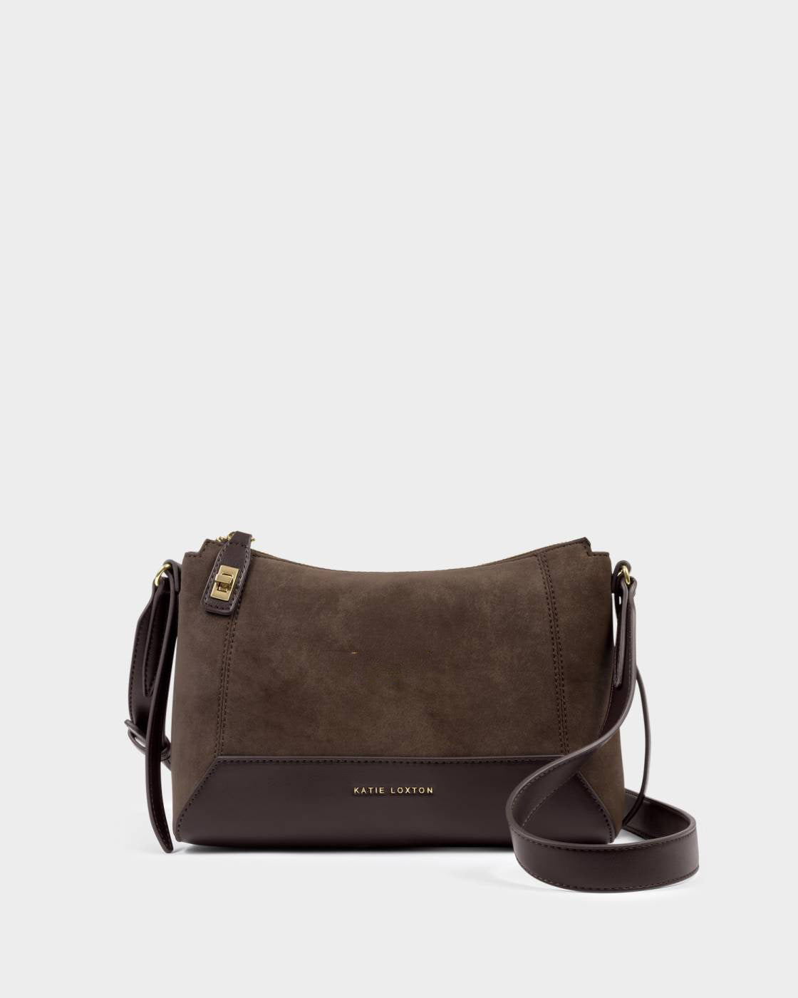 Katie Loxton Charlbury Crossbody Bag Bitter Chocolate Suedette