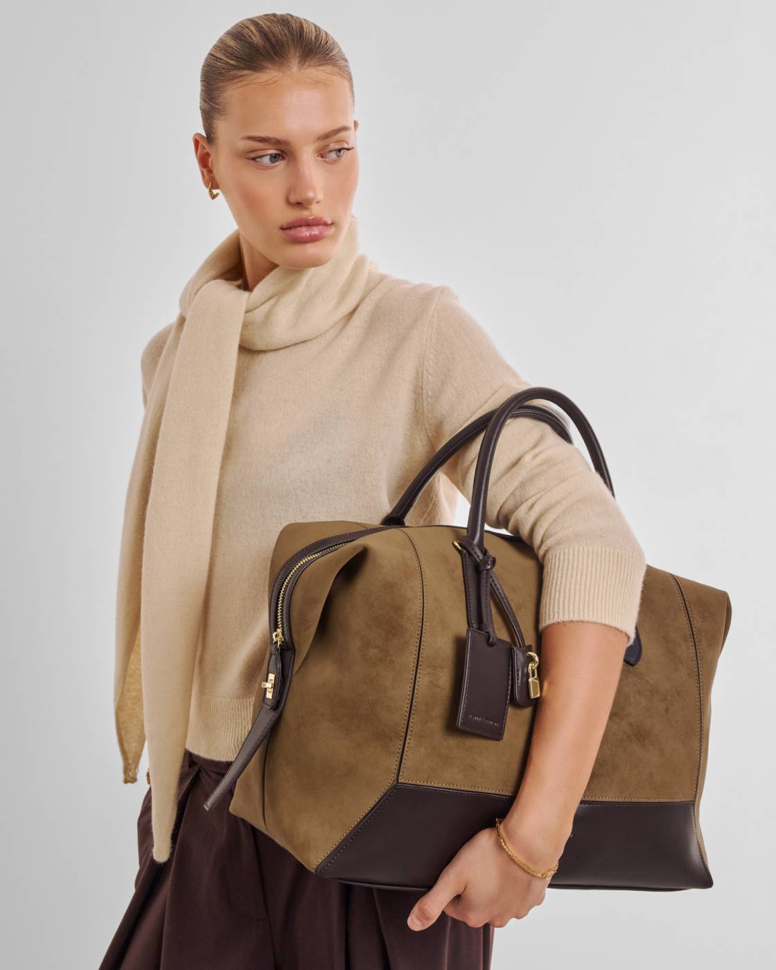 Katie Loxton Charlbury Cabin Bag Caramel Suedette Bitter Chocolate