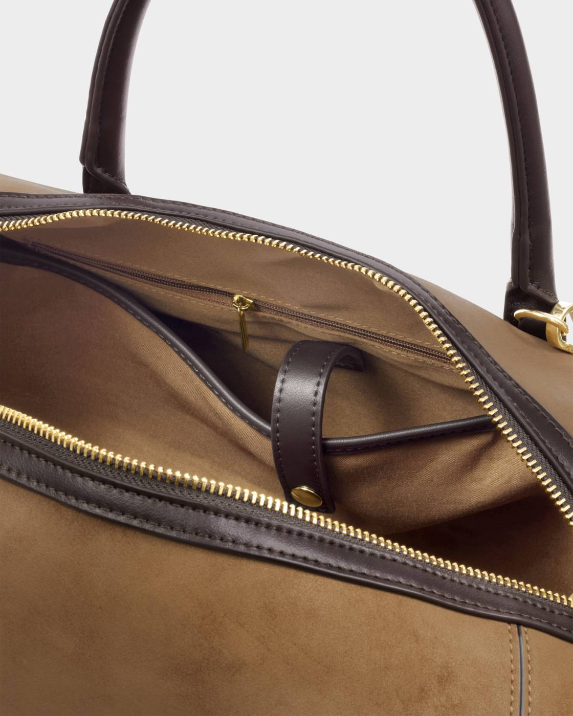 Katie Loxton Charlbury Cabin Bag Caramel Suedette Bitter Chocolate