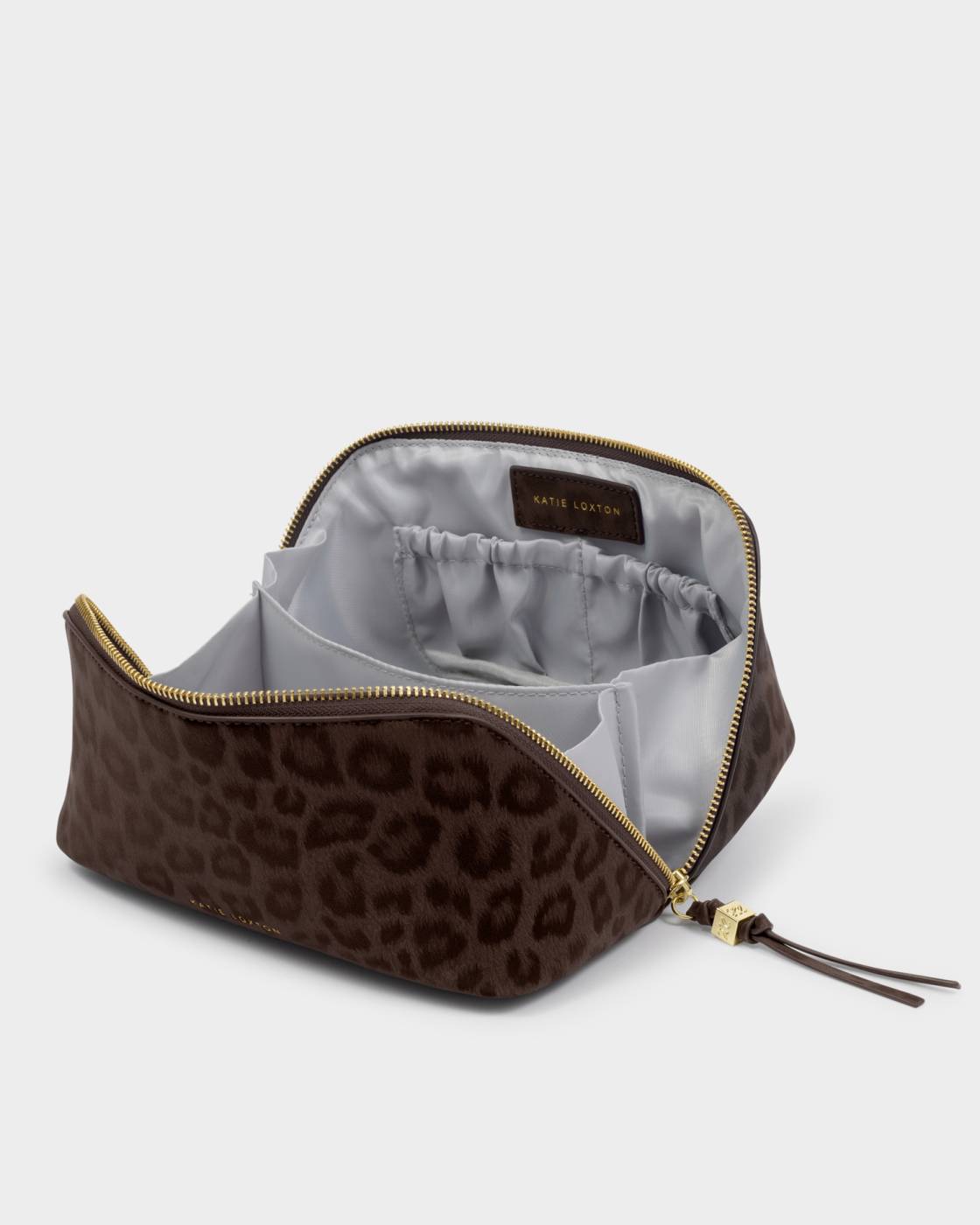 Katie Loxton Soho Medium Make Up & Wash Bag Chocolate Leopard
