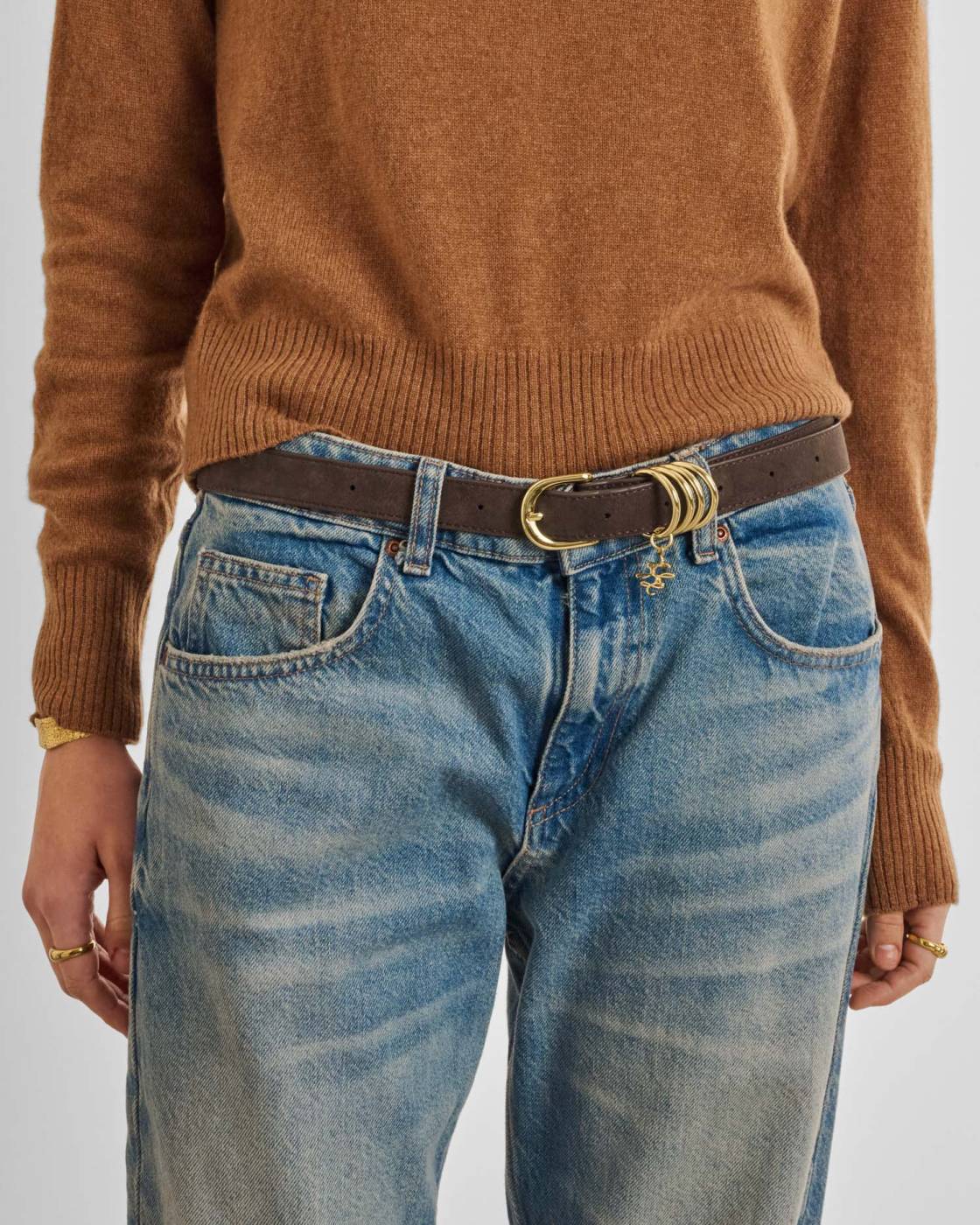 Katie Loxton Belt With Gold Rings Chocolate Suedette