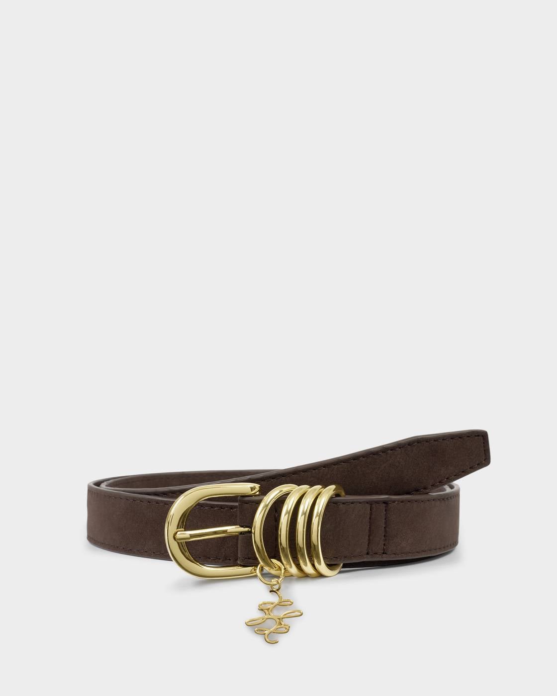 Katie Loxton Belt With Gold Rings Chocolate Suedette