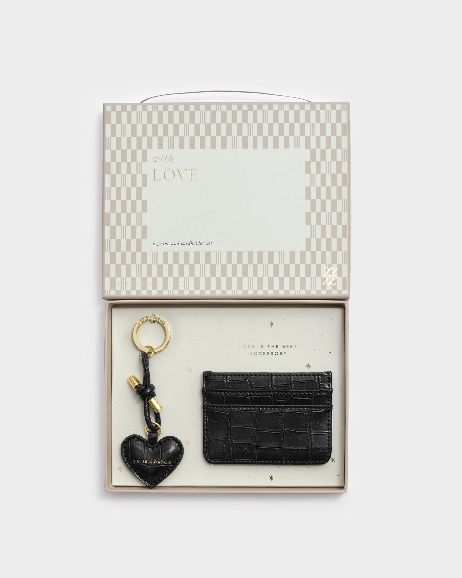 Katie Loxton Gift Boxed Keyring And Cardholder Set Black Croc