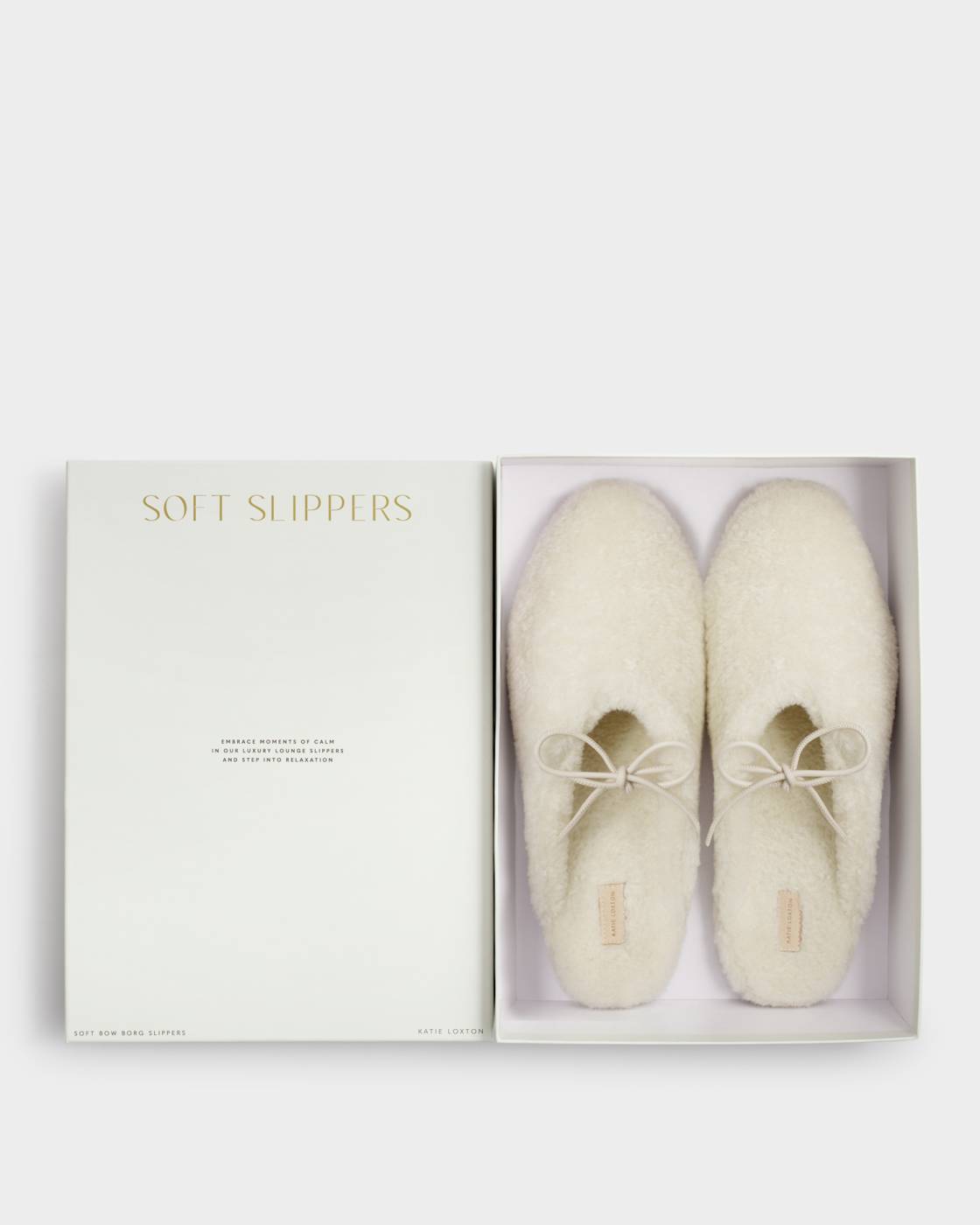 Katie Loxton Gift Boxed Borg Slippers Off White