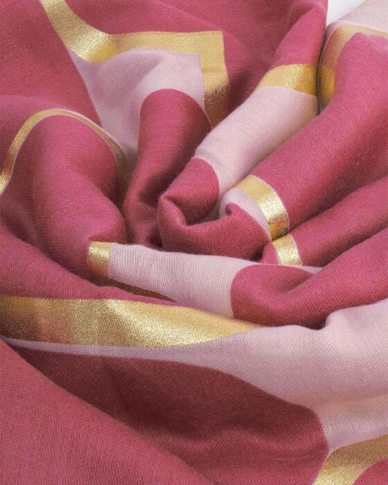 Katie Loxton Printed Foil Scarf Heart Raspberry & Gold Foil
