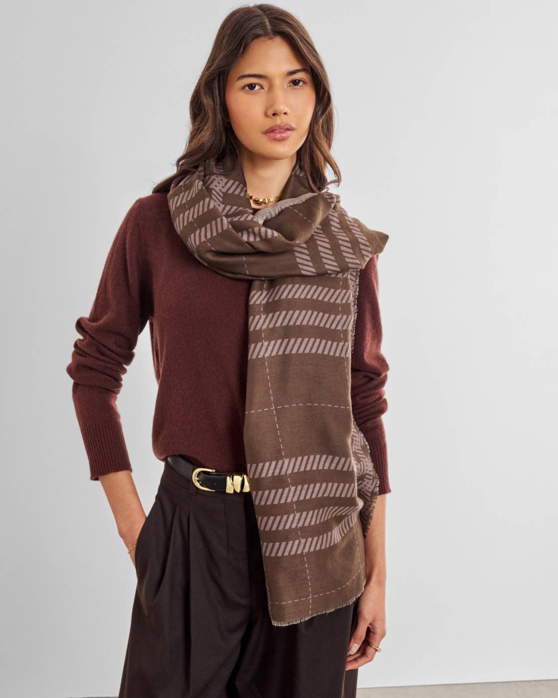 Katie Loxton Printed Scarf Check Dark Brown/Taupe