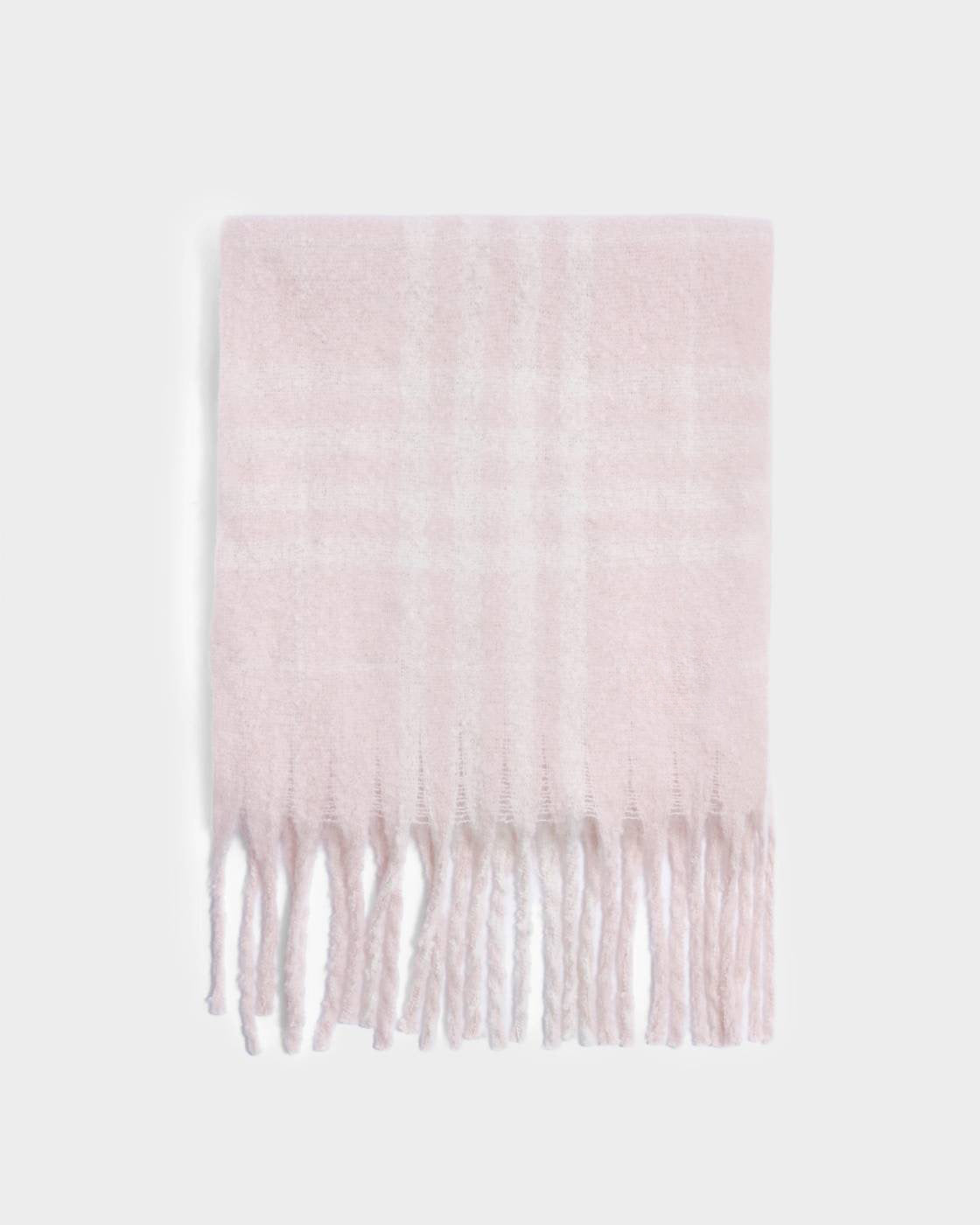 Katie Loxton Recycled Striped Tassel Scarf Blush Pink/White Plaid