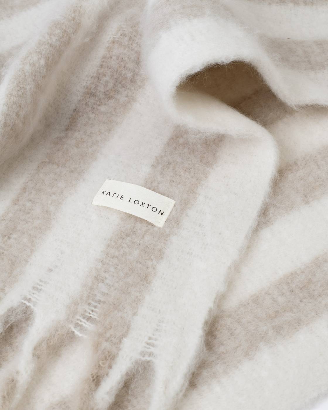 Katie Loxton Recycled Striped Tassel Scarf Off White/Sand