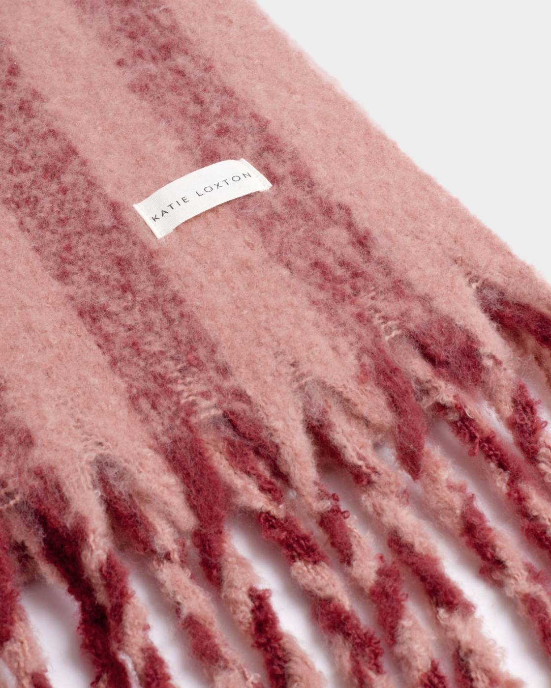 Katie Loxton Recycled Striped Tassel Scarf Pink/Cherry