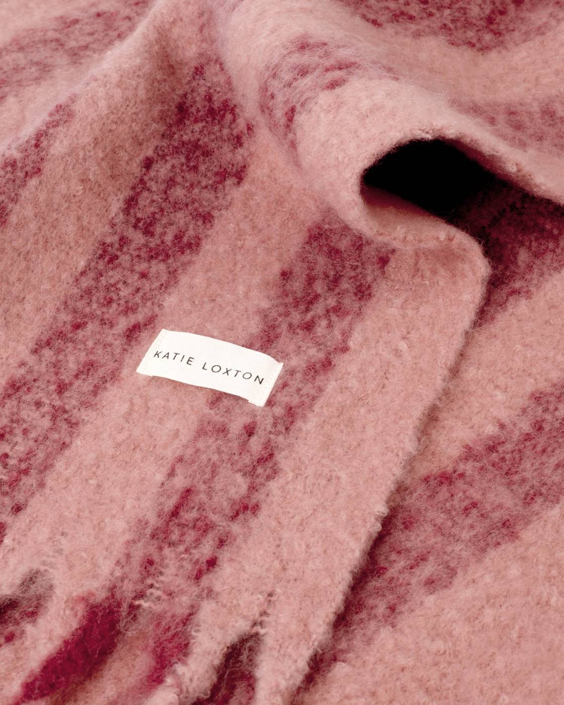 Katie Loxton Recycled Striped Tassel Scarf Pink/Cherry