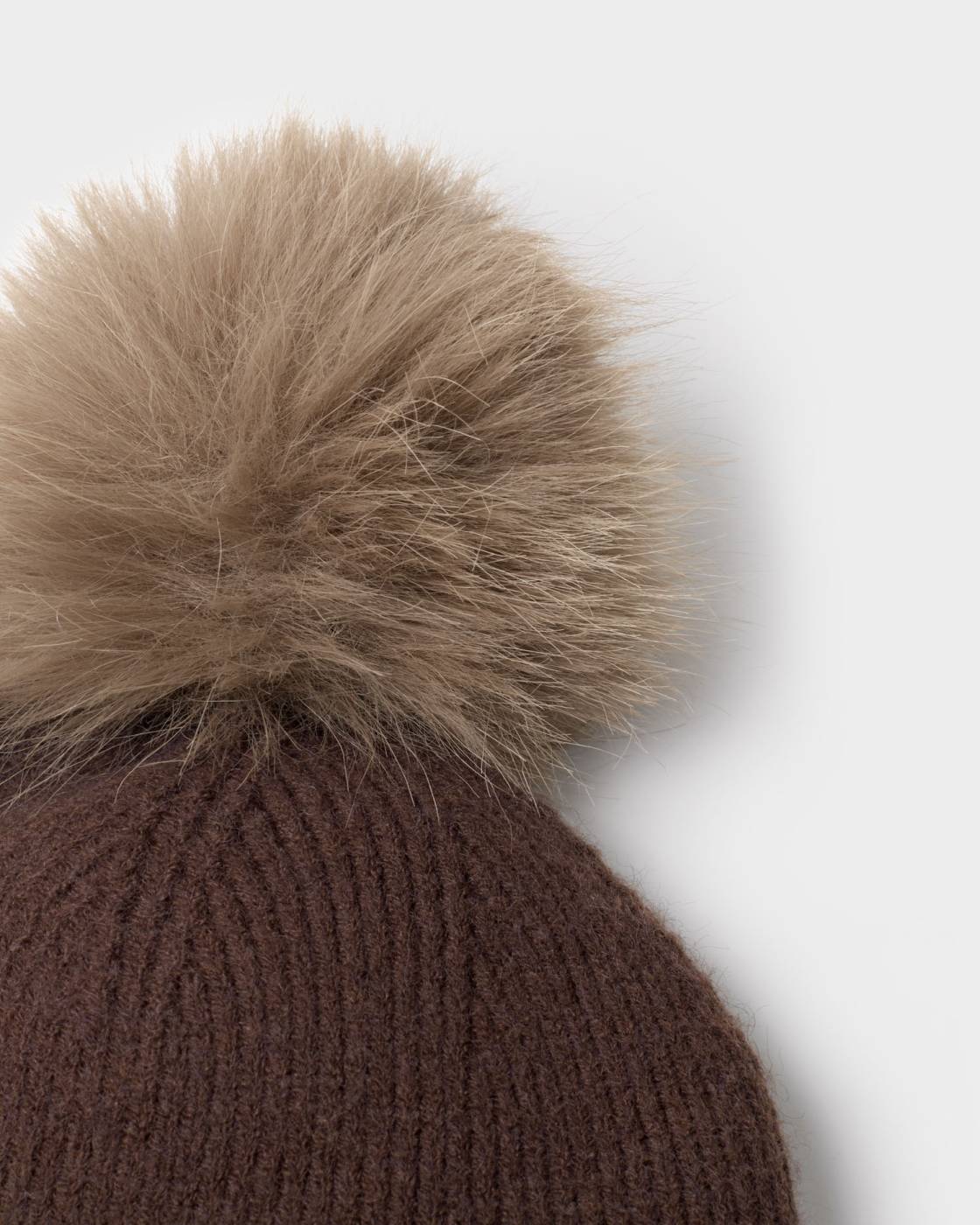 Katie Loxton Whipstitch Pom Pom Knitted Hat Chocolate