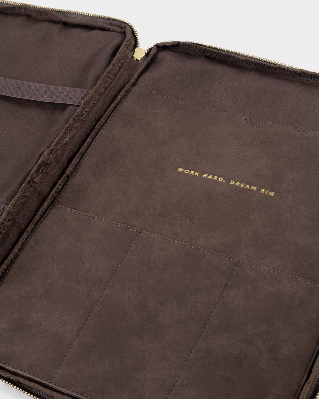 Katie Loxton Folio Laptop Case Chocolate Suedette