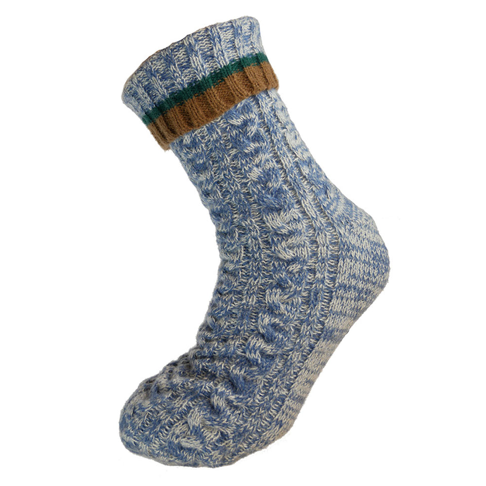 Gemjar Blue Men's Fleece Lined Cable Knit Slipper Socks