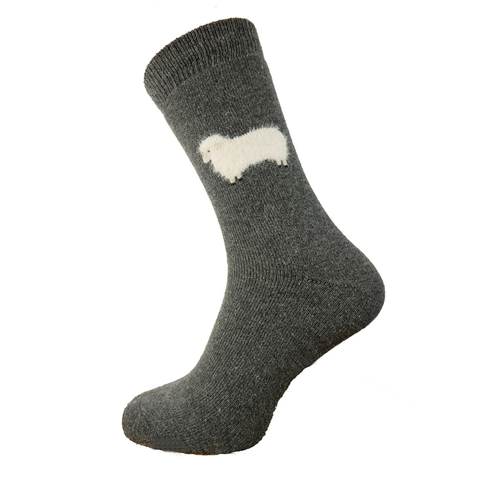 Gemjar Dark Grey Wool Socks with Fluffy Sheep