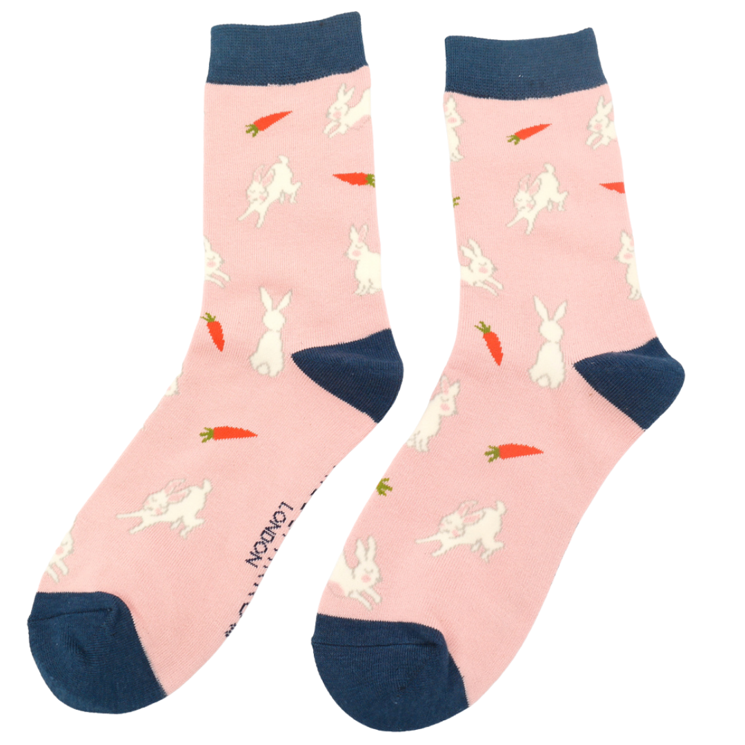 Miss Sparrow Bunnies & Carrots Socks Dusky Pink