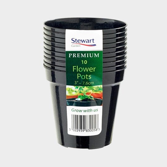 Stewart Plastics Flower Pots Black 10pk