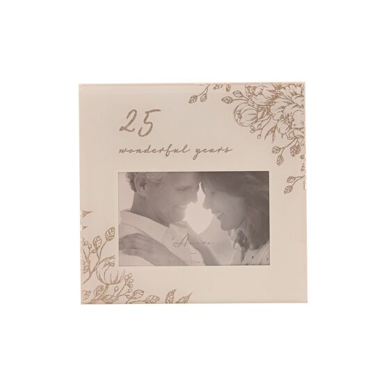 Amore 25 Wonderful Years Pale Grey Glass Gold Floral Frame 6x4"
