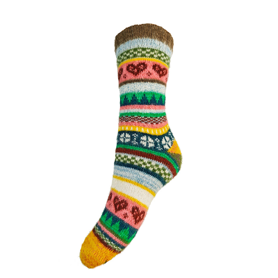 Gemjar Multi Coloured Grey Cuff Scandi Patterned Socks