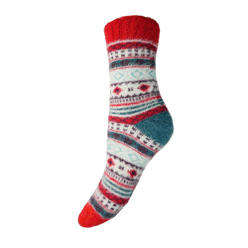 Gemjar Red and White Patterned Wool Blend Socks