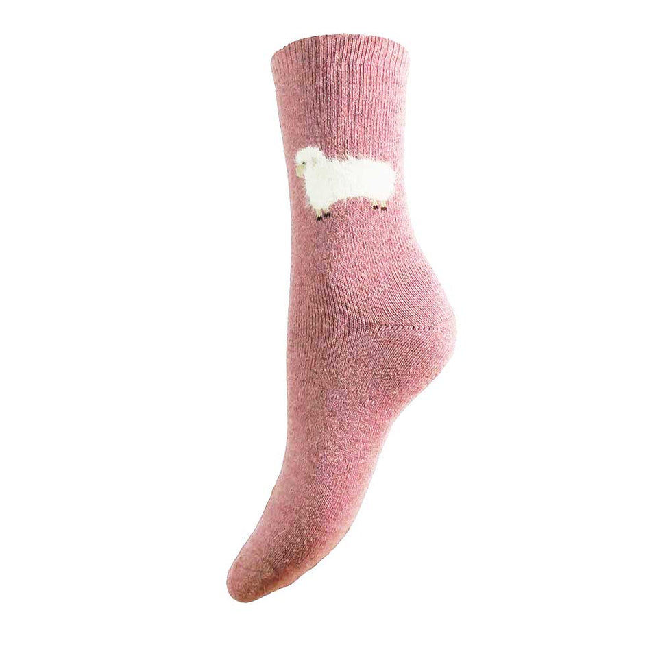 Gemjar Pink Wool Blend Socks With Fluffy Sheep