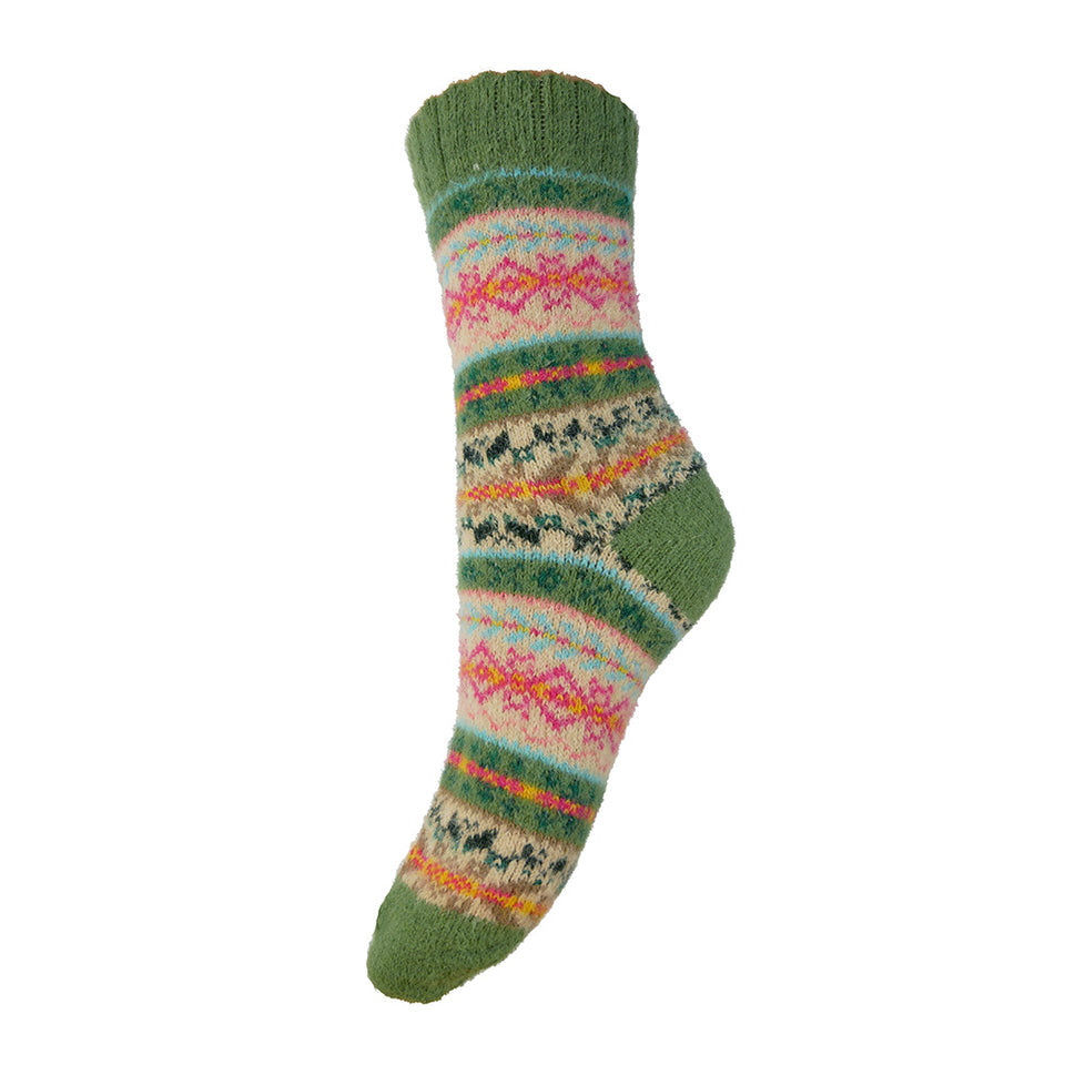 Gemjar Green Fawn and Pink Scandi Patterned Soft Wool Blend Socks