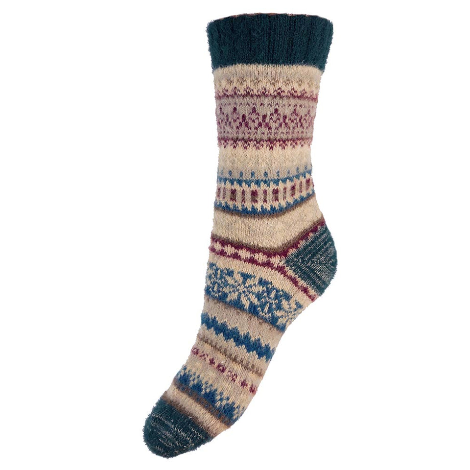 Gemjar Fawn Green and Burgundy Scandi Patterned Soft Wool Blend Socks