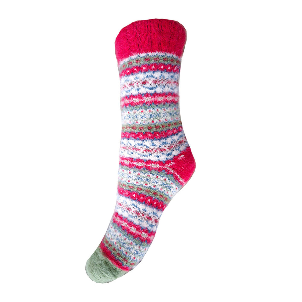 Gemjar Red Green And White Fairisle Wool Blend Socks