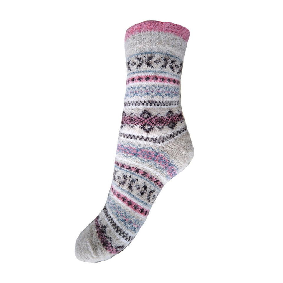 Gemjar Cream and Pink Fairisle Wool Blend Socks